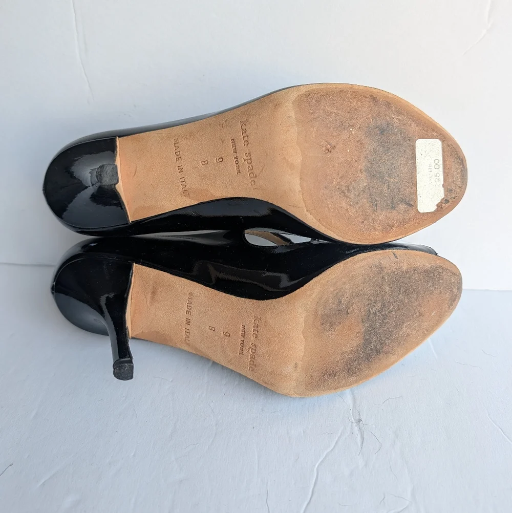 Kate Spade Black Patent Peep-Toe Mary Jane Heels with Bow Size 9